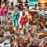 Baddiehub - A vibrant and stylish collage of trending outfits, beauty looks, and lifestyle shots. The collage features fashionable streetwear, glamorous dresses